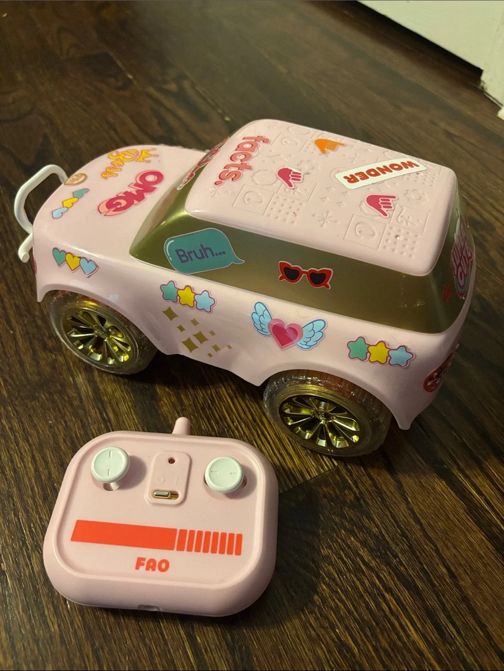 FAO Schwarz Pink Remote Control Stickered Toy Car with Gold Wheels